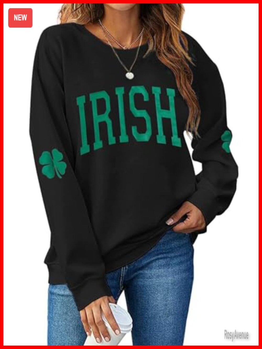 St. Patrick's Day Shamrock Clover Print Sweatshirt Irish Long Sleeve